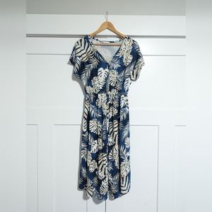 Reborn J blue, leaf print, jersey knit, dress, Size: L